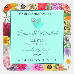Kleurrijke Floral Light Blauwgroen Product Labels 