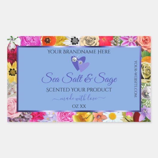 Kleurrijke "Floral Light Blue Product Labels Diamo (Voorkant)