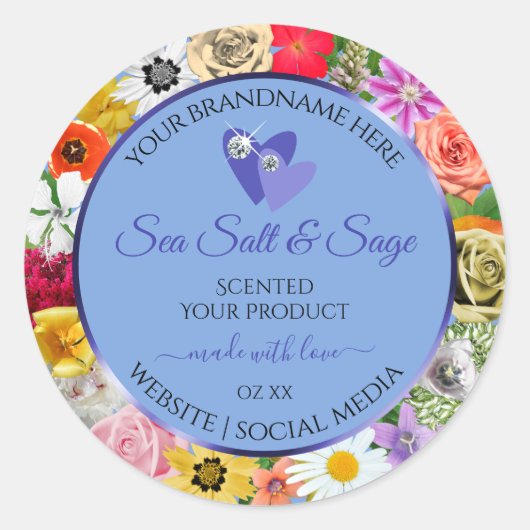 Kleurrijke "Floral Light Blue Product Labels Diamo (Voorkant)