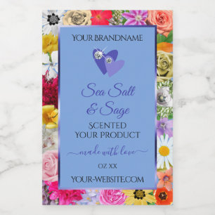 Kleurrijke "Floral Light Blue Product Labels Diamo Voedselcontainer Etiket