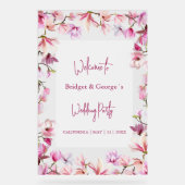 Kleurrijke Floral magnolia Frosted bruiloft Welkom Acryl Bord (Voorkant)