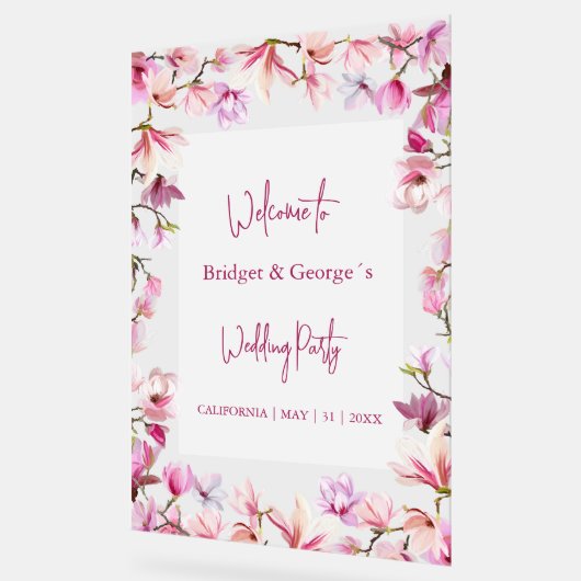 Kleurrijke Floral magnolia Frosted bruiloft Welkom Acryl Bord (Hoek)
