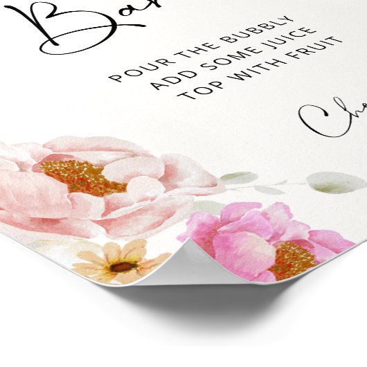 Kleurrijke Floral Mimosa Bar Vrijgezellenfeest Poster (Hoek)