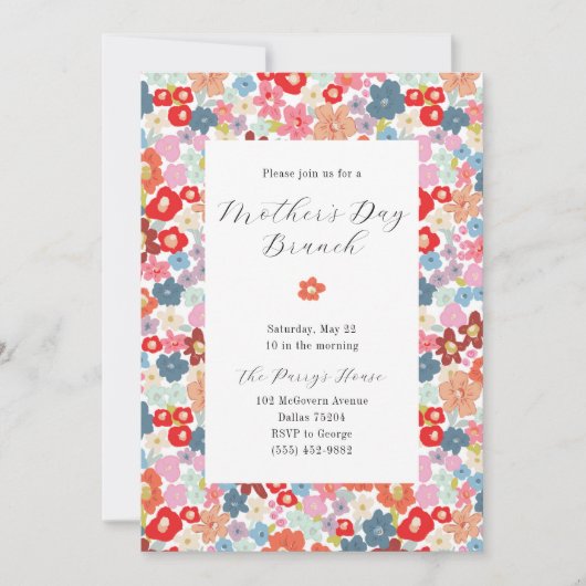Kleurrijke Floral Moederdag Brunch Kaart (Voorkant)