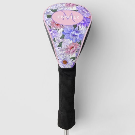 Kleurrijke Floral Monogram Persoonlijke naam Golfheadcover (Voorkant)
