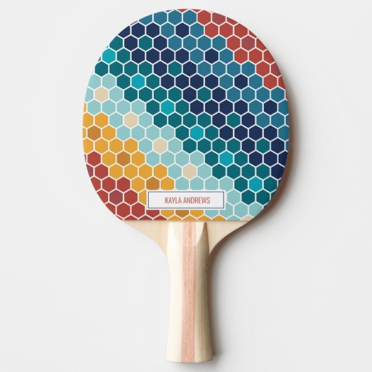 Kleurrijke Floral Mozaïek Hexagon Tafeltennis Tafeltennisbatje (Voorkant)