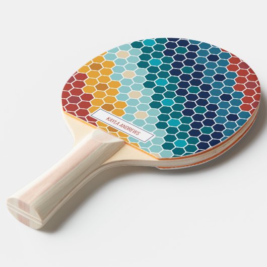 Kleurrijke Floral Mozaïek Hexagon Tafeltennis Tafeltennisbatje (Voorkant Gekanteld)