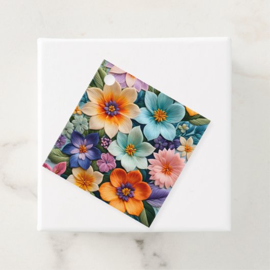 Kleurrijke Floral Needlepoint Art Gift Labels (In situ)