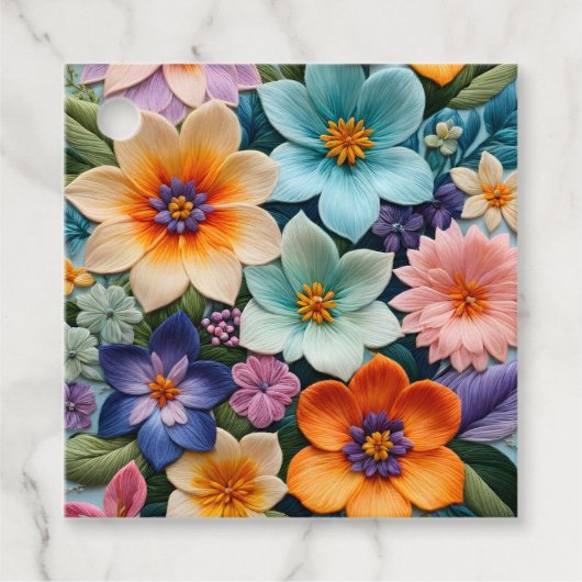 Kleurrijke Floral Needlepoint Art Gift Labels (Voorkant)