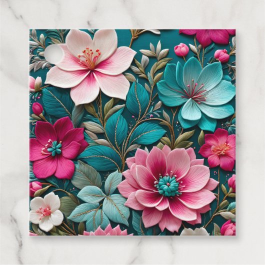 Kleurrijke Floral Needlepoint Art Gift Labels (Voorkant)