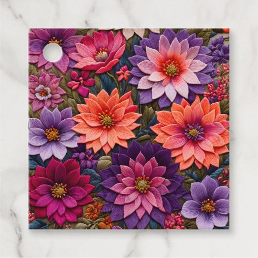 Kleurrijke Floral Needlepoint Art Gift Labels (Voorkant)