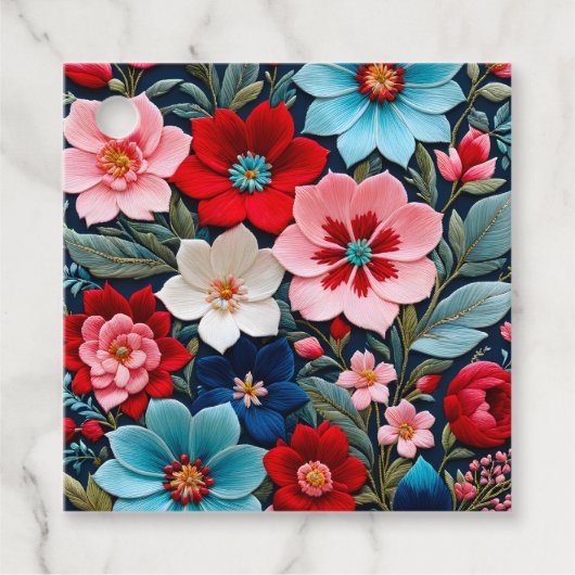 Kleurrijke Floral Needlepoint Art Gift Labels (Voorkant)