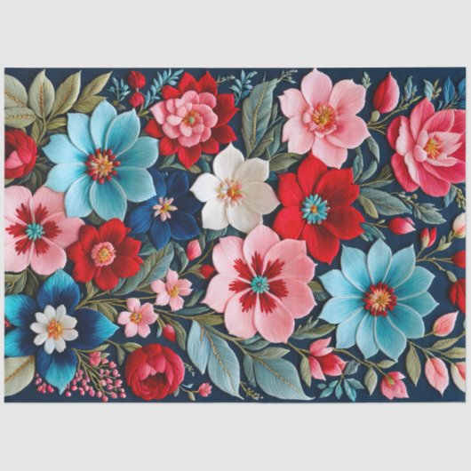 Kleurrijke Floral Needlepoint Art Tissue Paper Tissuepapier (Voorkant)