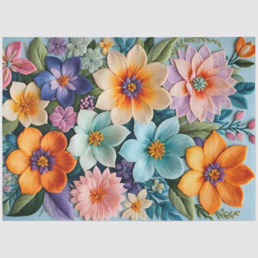 Kleurrijke Floral Needlepoint Art Tissue Paper Tissuepapier (Voorkant)