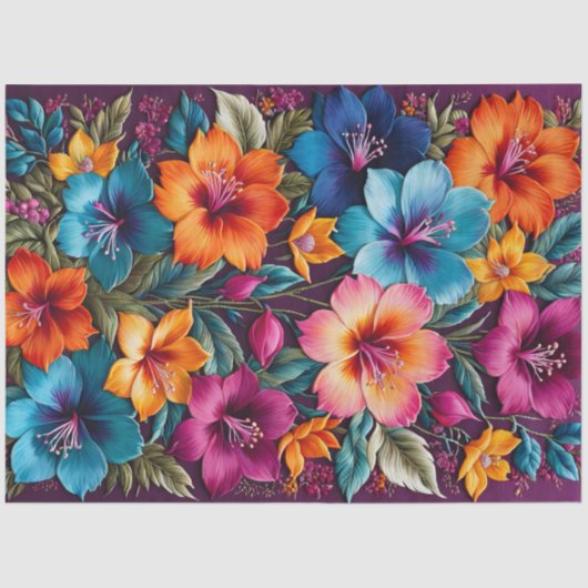Kleurrijke Floral Needlepoint Art Tissue Paper Tissuepapier (Voorkant)