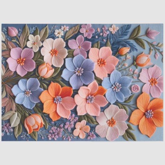 Kleurrijke Floral Needlepoint Art Tissue Paper Tissuepapier (Voorkant)