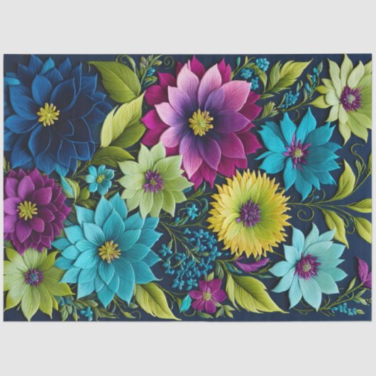 Kleurrijke Floral Needlepoint Art Tissue Paper Tissuepapier (Voorkant)