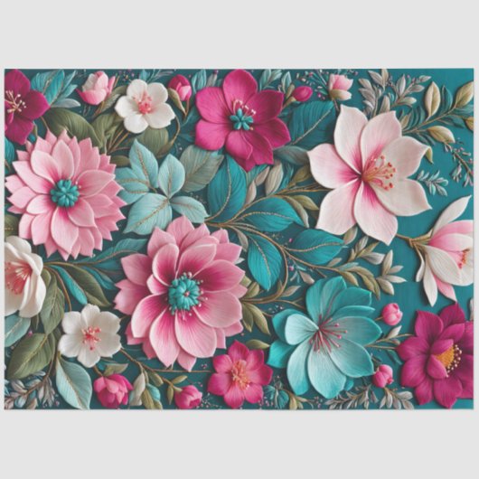 Kleurrijke Floral Needlepoint Art Tissue Paper Tissuepapier (Voorkant)