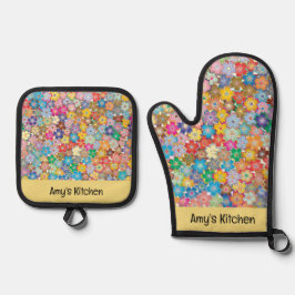 Kleurrijke Floral Oven Mitt en Pothouders Ovenwant & Pannenlap Set