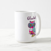 Kleurrijke Floral Owl Mok Aangepaste naam (Voorkant rechts)