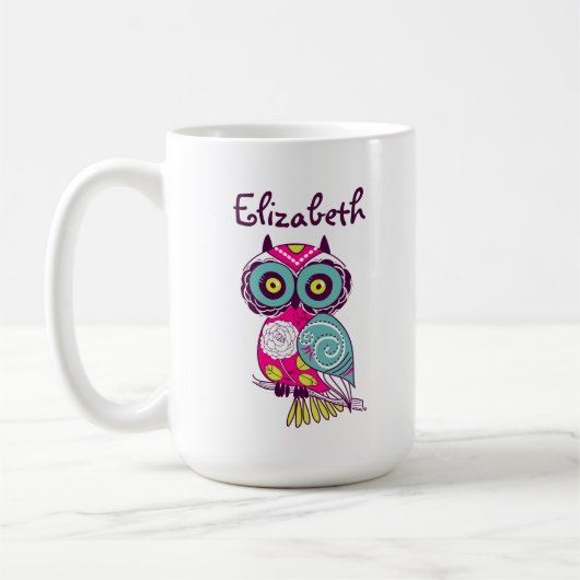 Kleurrijke Floral Owl Mok Aangepaste naam (Links)