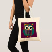 Kleurrijke Floral Owl op Paars Tote Bag (Voorkant (product))