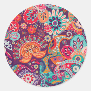 Kleurrijke Floral Paisley Ronde Sticker