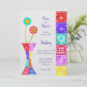 Kleurrijke Floral Papel Picado Mexicaanse bruiloft Kaart (Staand voorkant)