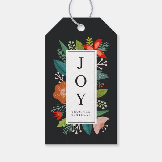 Kleurrijke Floral & Pine Lijst vakantie Cadeaulabel (Voorkant)