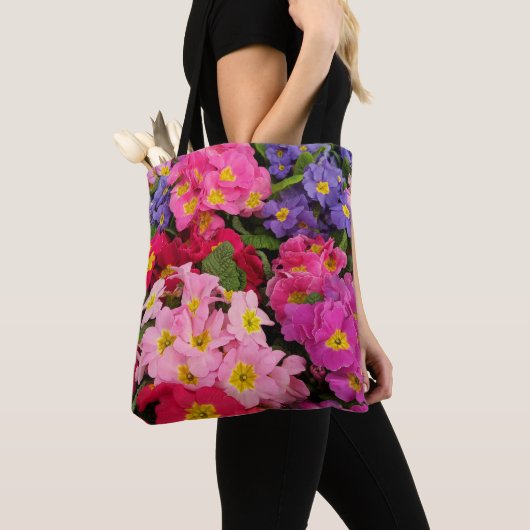 Kleurrijke Floral Pink Blue Paars Primula Flowers Tote Bag (Dichtbij)