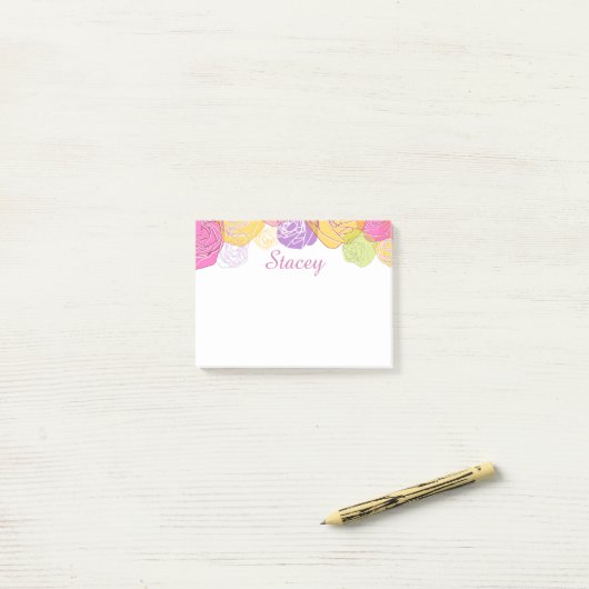 Kleurrijke Floral Post-it® Notes (Op bureau)
