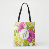 Kleurrijke Floral Print met Monogram Tote Bag (Voorkant)