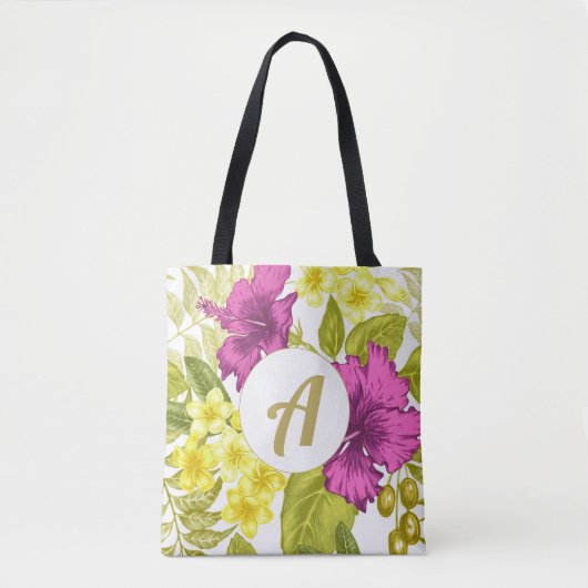 Kleurrijke Floral Print met Monogram Tote Bag (Voorkant)