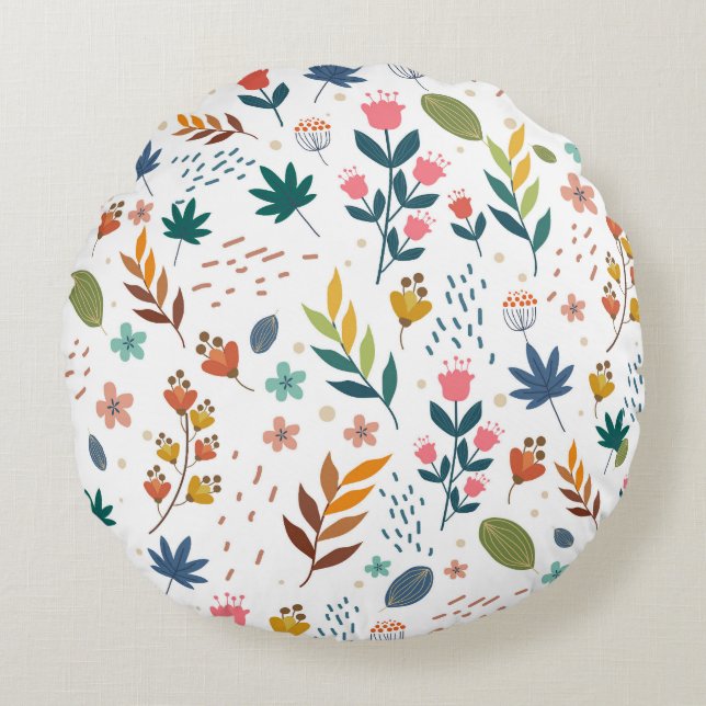 Kleurrijke Floral Print Rond Kussen (Voorkant)