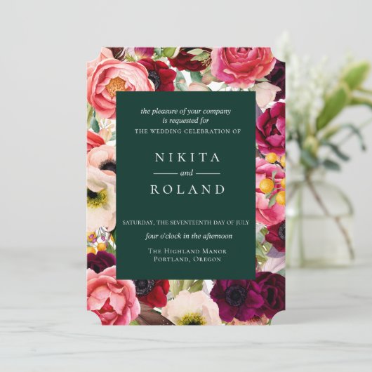 Kleurrijke Floral Print Wedding Uitnodiging (Staand voorkant)