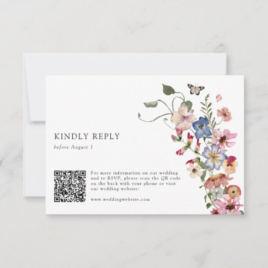 Kleurrijke Floral QR Code RSVP Kaartje (Voorkant)
