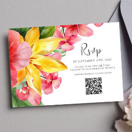 Kleurrijke Floral QR Code Tropische Bruiloft RSVP Kaartje