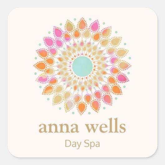 Kleurrijke Floral Rainbow Lotus Flower Mandala Vierkante Sticker (Voorkant)