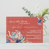 Kleurrijke Floral Red Wedding Save the Date (Staand voorkant)