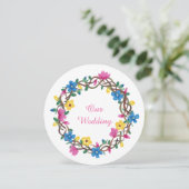 Kleurrijke Floral Round Vine Wreathe-uitnodigingen Kaart (Staand voorkant)