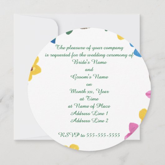 Kleurrijke Floral Round Vine Wreathe-uitnodigingen Kaart (Achterkant)