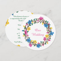 Kleurrijke Floral Round Vine Wreathe-uitnodigingen