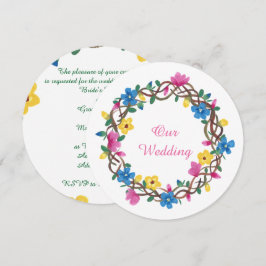 Kleurrijke Floral Round Vine Wreathe-uitnodigingen Kaart