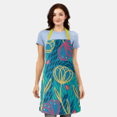 Kleurrijke Floral Roze Mint Blue Yellow Gardener Schort (Gedragen)