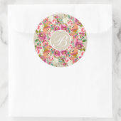 Kleurrijke Floral Rustic Kraft Monogram - Aangepas Ronde Sticker (Tas)