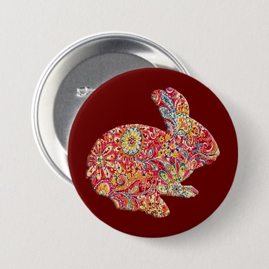 Kleurrijke Floral Silhouette Paashaas Button (Voorkant /achterkant)