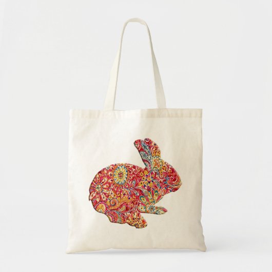 Kleurrijke Floral Silhouette Paashaas Canvas tas (Voorkant)