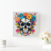 Kleurrijke Floral Skull Vierkante Klok (Huis)