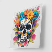 Kleurrijke Floral Skull Vierkante Klok (Hoek)