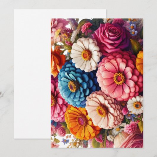 Kleurrijke Floral/Spring Zinnia/Roos Feestdagenkaart (Voorkant / Achterkant)